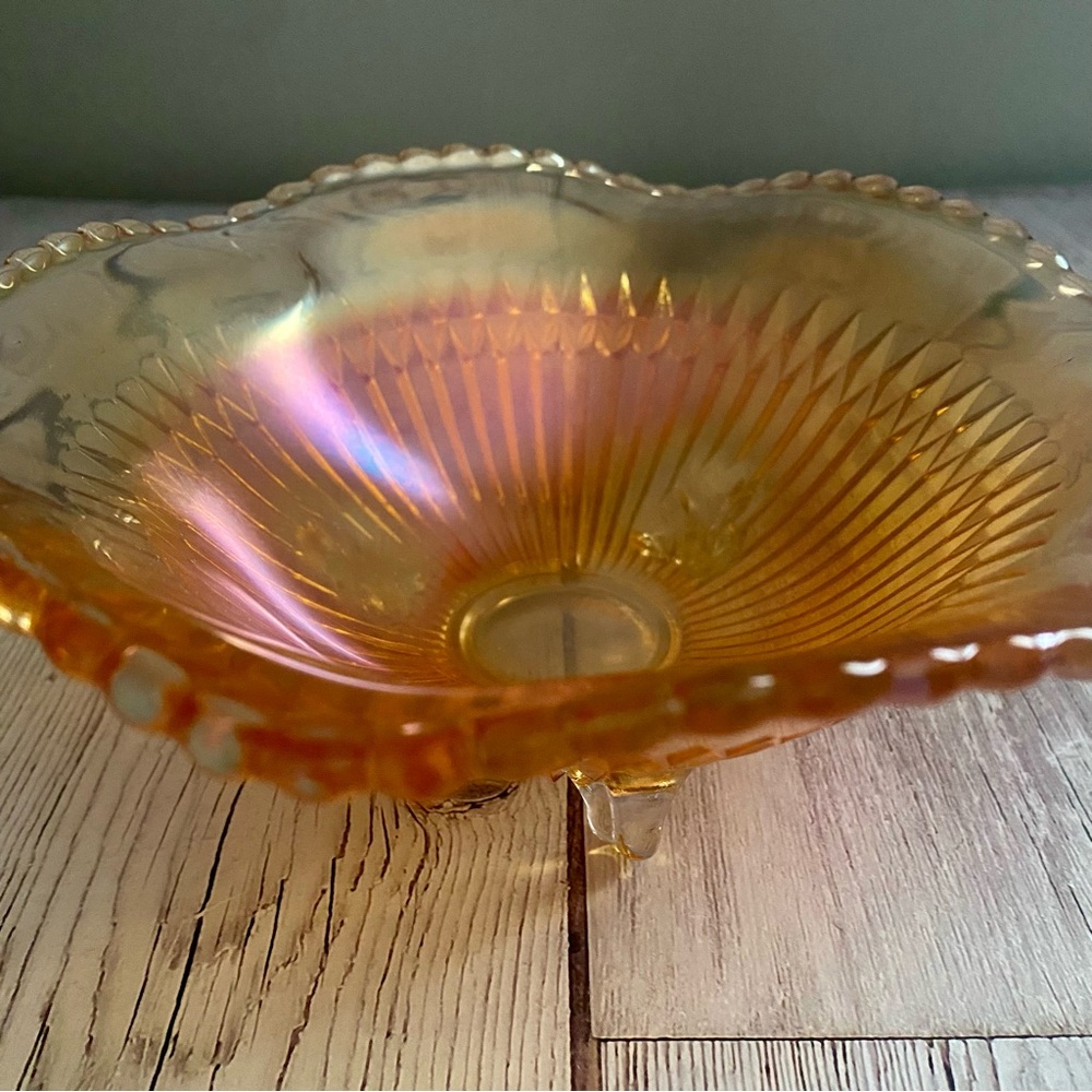 Vintage Fluted Marigold Carnival Glass Candy Dish - Picture 3 of 5